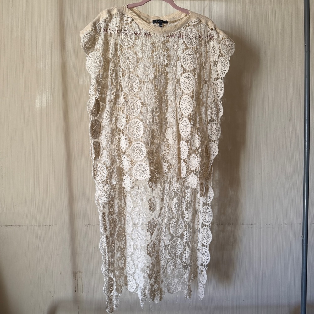 Gracia Cream Crochet Lace Boho Dress | Sheer Festival Overlay S/M